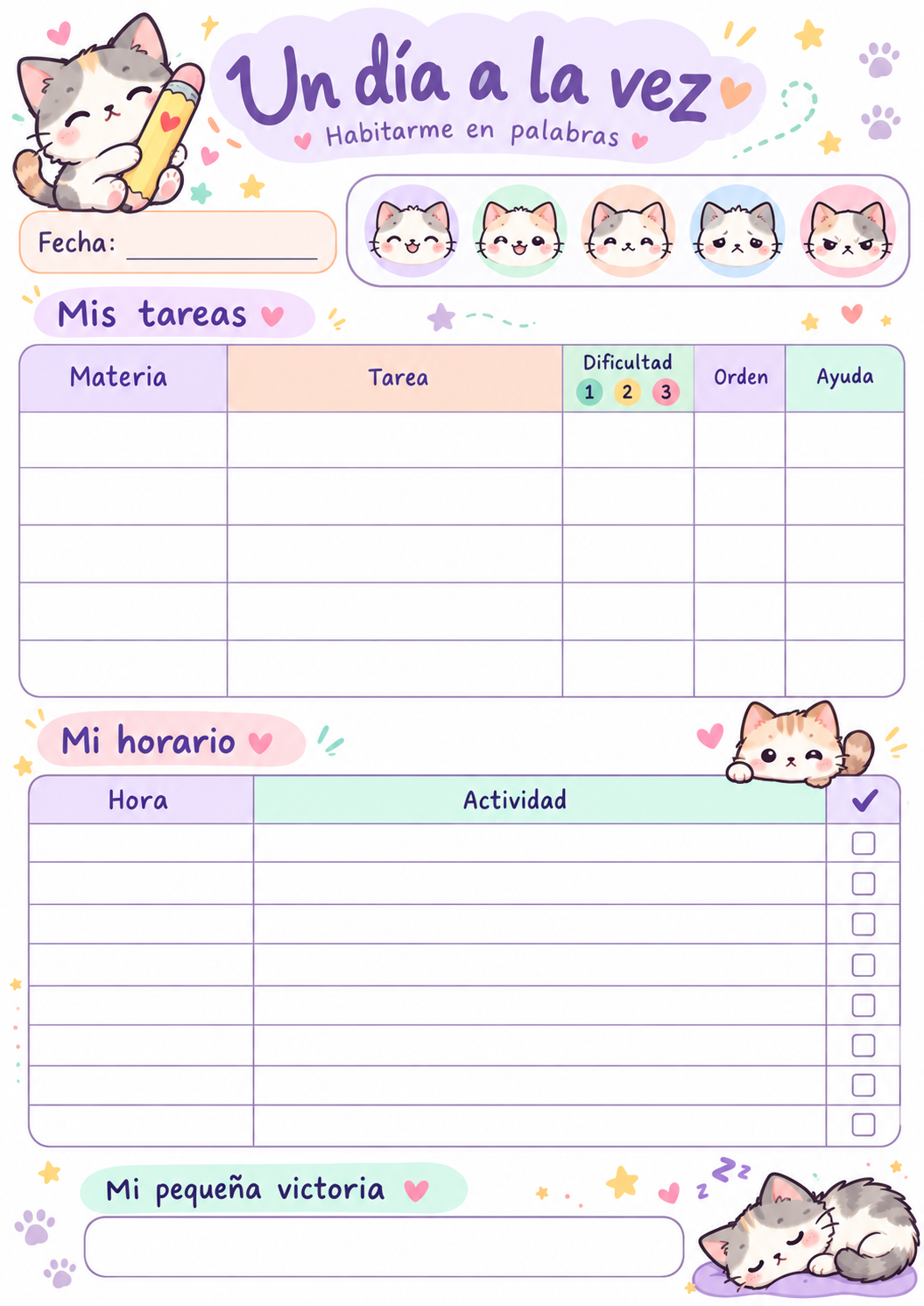 Prototipo infantil del organizador con gatitos kawaii